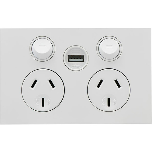 Clipsal Saturn ZEN Double Powerpoint with USB Charger White