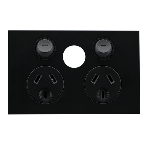 Clipsal Saturn ZEN Double Powerpoint Less Extra Switch Black
