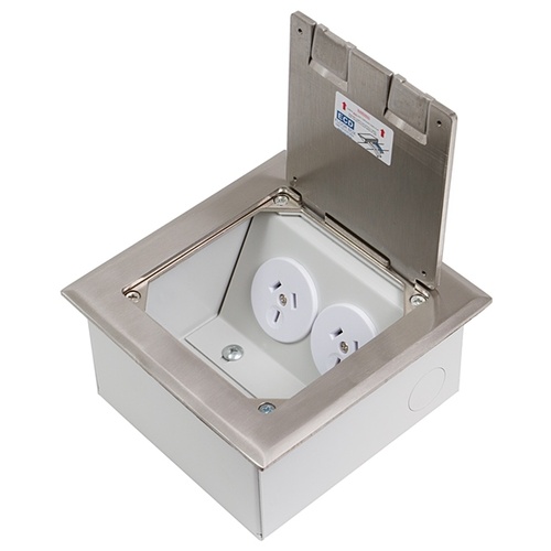 ECD Stainless Steel Shallow Flush Floor Box with Auto Switch GPOs