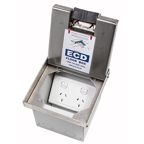 ECD Stainless Steel Deep Recess Floor Box Suits 1 Standard GPO & 3 Gang Data Plate