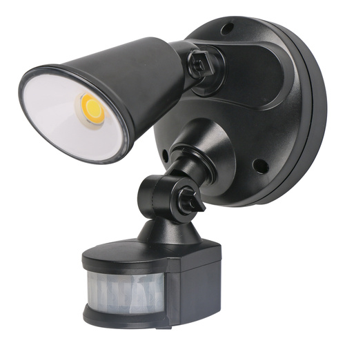 Defender 10W Tri Colour LED Single Exterior Security Light With PIR Sensor Black