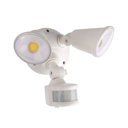 Defender 20W Tri Colour LED Twin Exterior Security Light With PIR Sensor White
