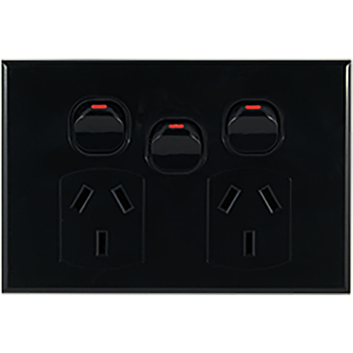 Connected Switchgear GEO Double Powerpoint + Extra Switch Black