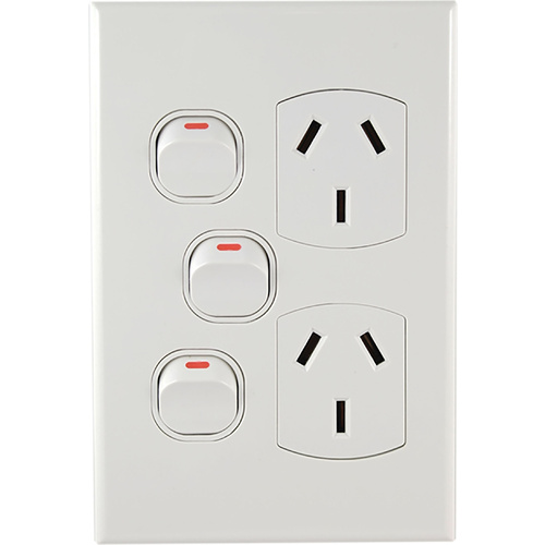 Connected Switchgear GEO Vertical Double Powerpoint + Extra Switch White