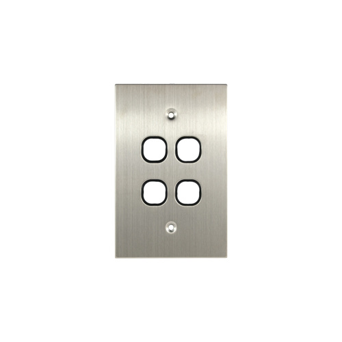 Connected Switchgear Stainless Steel 4 Gang Plate Black