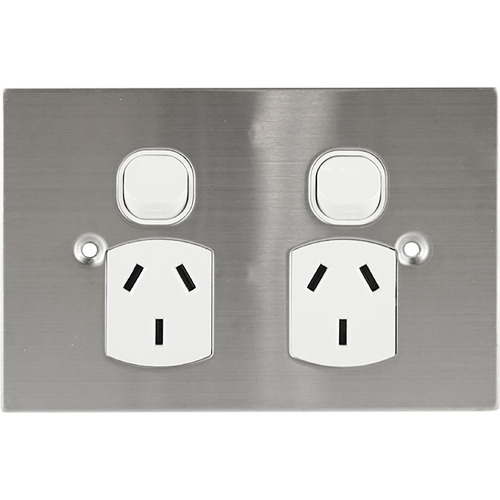 Connected Switchgear Stainless Steel Double Powerpoint White