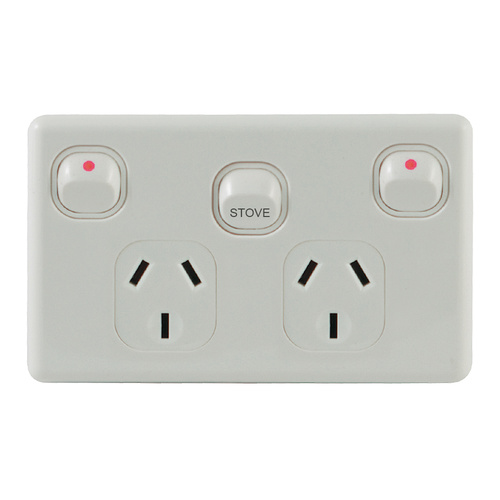 QCE Slimline Double Powerpoint + Extra Switch STOVE MJS Electrical Supplies