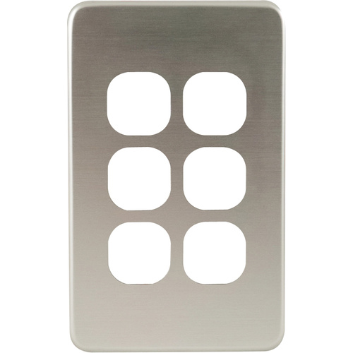 QCE Slimline 6 Gang Switch Brushed Silver Metal Cover